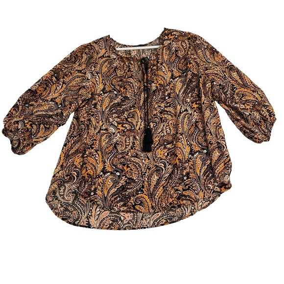 Tahari Tops - Tahari Women's Floral Blouse, Size 1X/1G  3/4 Sleeve Crew Neck Drawstring,Spring